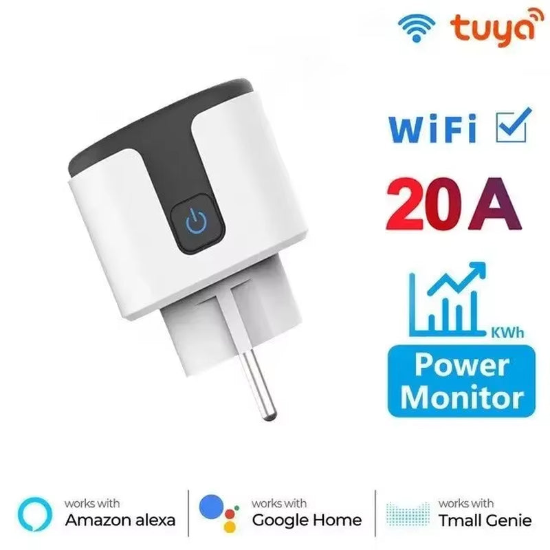 Tuya Wifi Smart Plug 16A/20A EU Smart Socket with Power Monitoring Timing Function Smart Life APP Voice Control via Alexa Google