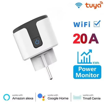 Tuya Wifi Smart Plug 16A/20A EU Smart Socket with Power Monitoring Timing Function Smart Life APP Voice Control via Alexa Google