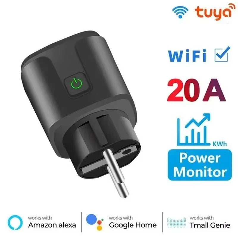 Tuya Wifi Smart Plug 16A/20A EU Smart Socket with Power Monitoring Timing Function Smart Life APP Voice Control via Alexa Google